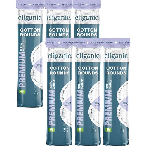 Cliganic Premium Cotton Rounds | Makeup Remover Pads, Hypoallergenic, Lint-Free | 100% Pure Cotton (6 Pack)