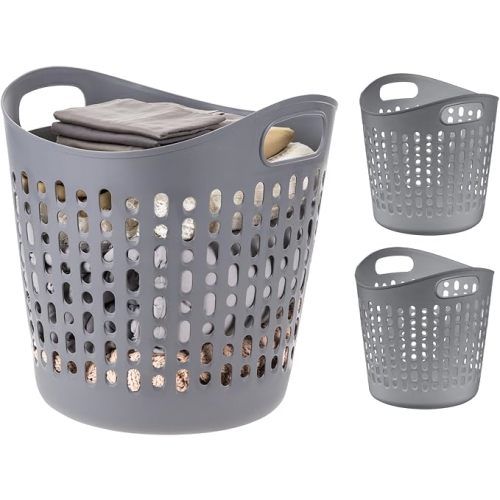 IRIS USA Plastic Laundry Basket, 40L - 3 Pack, Flexible Clothes Hamper Tall with Ventilation Holes, Laundry Room Bedroom Bathroom Apartment Dorm Blankets Pillows Trinkets Organization, White