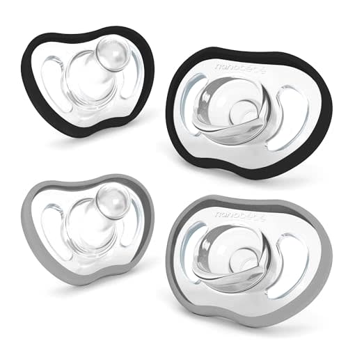Nanobebe Active Baby Pacifiers 4-36 Months - Orthodontic, Lightweight and Vented, Curves Comfortably with Face Contour, 100% Silicone - BPA Free, Perfect Baby Registry Gift 4pk, Black/Grey