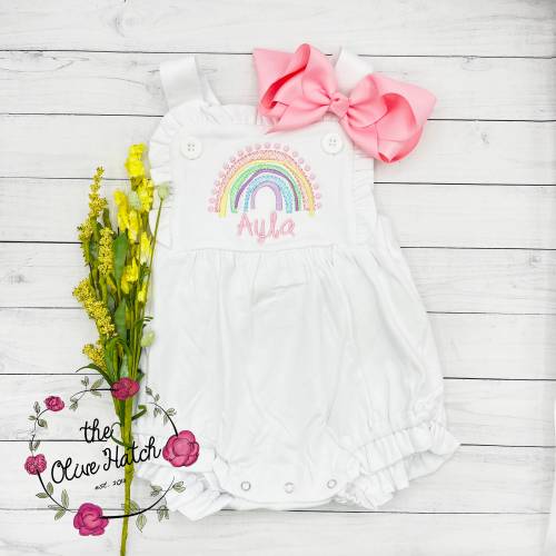Embroidered Rainbow Sunsuit, Monogrammed Summer Outfit