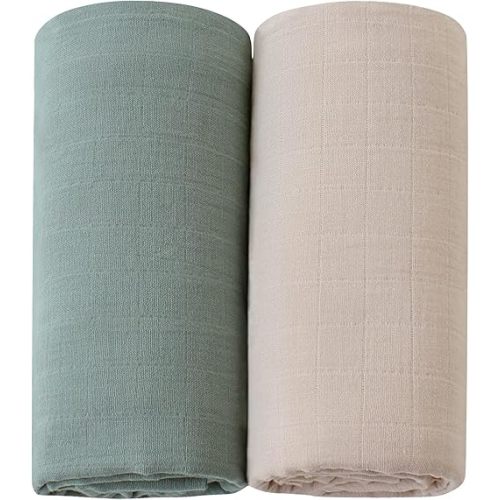 LifeTree Baby Swaddle Blankets, Muslin Swaddle Blankets Boys Girls Baby Muslin Swaddling Wrap Receiving Blanket Neutral for Newborn, Organic Cotton, Large 47 x 47 inches, Solid Color, 2 Pack