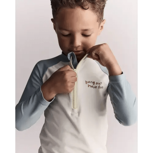 Toddler Boy Hang Out, Have Fun' Half-Zip Long-Sleeve Rashguard - Pale Blue/Cream - Otter Avenue | Carter's