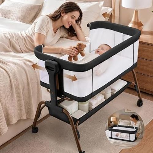 4 in 1 Baby Bassinet, Rocking Bassinet, Bedside Bassinet for Baby, Black
