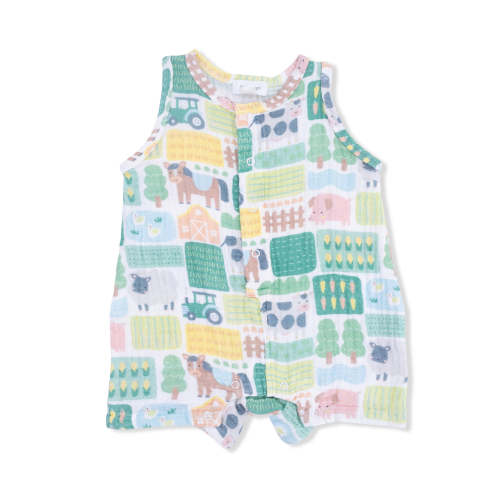 Sleeveless Shortie Romper, Patchwork Farm