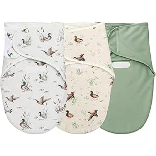 Oudain 3 Pcs Mallard Duck Swaddles for Newborns Organic Cotton Adjustable Swaddles 0-3 Months Newborn Gift Breathable Soft Nursery Swaddling Blankets for Baby Boy Girl