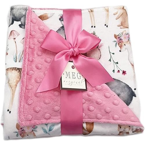Baby Girl Blanket, Sweet Darlings, Woodland Animals Dual Thickness & Heavenly Soft Cuddle Stroller Blanket
