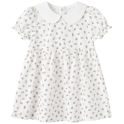 pureborn Baby Toddler Girl Woven Dress Short Sleeve Cotton Playwear Dresses 0-5T