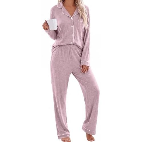 Womens Pajamas Set Long Sleeve Button Down 2 Piece Loungewear