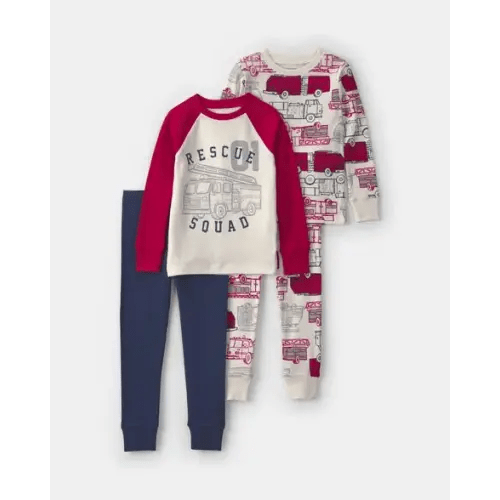 Toddler Boy 4-Piece 'Rescue Squad' 100% Cotton Snug Fit Pajama Set - Red/Cream | Carter's