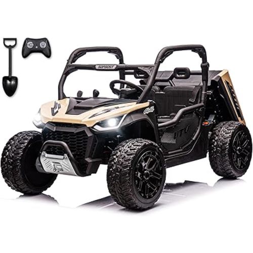 2 Seater 24V 10Ah Kids UTV Ride On Dump Truck with EVA Tires Ride on Toys for Big Kids with Remote Control 4WD Ride on Car Side by Side Truck with Electric Dump Bed, Music, Shovel, Quicksand