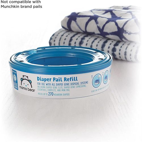 Amazon Brand - Mama Bear Diaper Pail Refills for Diaper Genie Pails, Odor Control, Unscented, 270 Count (Pack of 1)