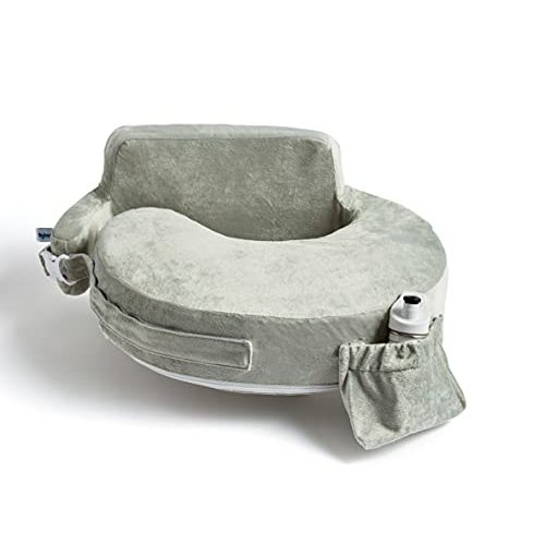 My Brest Friend Super Deluxe Nursing Pillow for Breastfeeding and Bottlefeeding with Lumbar Support, Convenient Pocket and Removable Slipcover, Platinum