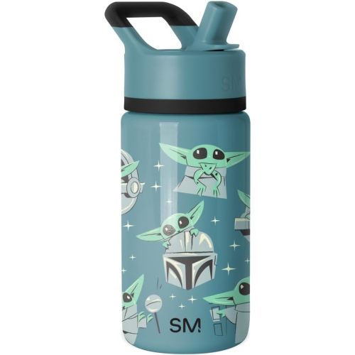 Simple Modern Kids Summit Water Bottle with Straw Lid | Star Wars Baby Yoda Grogu 14oz Stainless Steel Cup Insulated Tumbler for Boys, Girls, School | Grogu Doodle