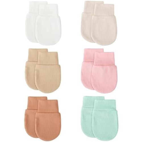 BQUBO 6 Pairs Newborn Baby Boys Girls Mittens 0-6 Months Unisex-Baby Infant Mittens Elastic No Scratch Wrist Gloves