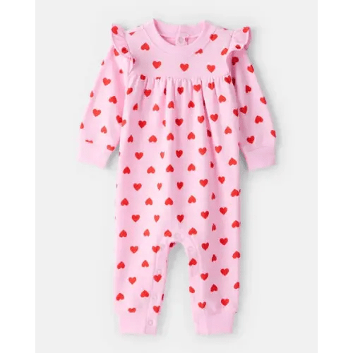 Baby Girl DayDream Fleece Heart Long-Sleeve Jumpsuit - Pink | Carter's