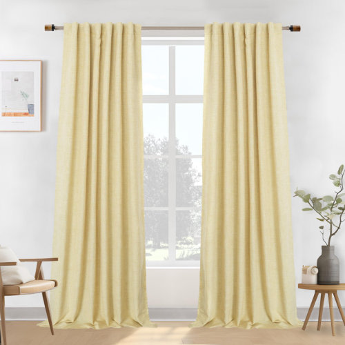 Ebern Designs Goffredo 100% Blackout Natural Linen Curtains for Bedroom Double Layer Drape Farmhouse Thermal Insulated Rod Pocket Back Tab Full Light Blocking 2 Panels for Living Room Nursery & Reviews | Wayfair
