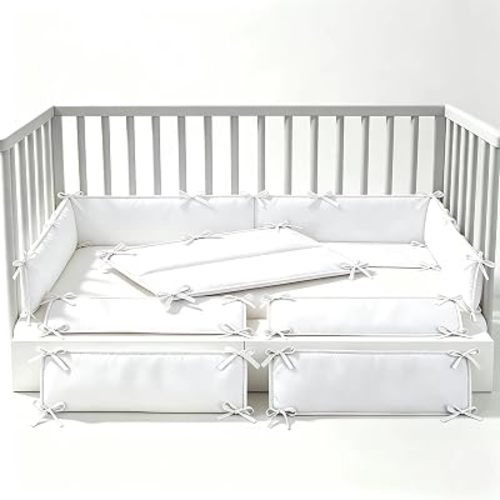 4PCS Full Surround Mesh Wall Padding Panels, Foldable Rail Covers with Tie Straps for Stair Railings, Floor Beds & Play Areas (White)