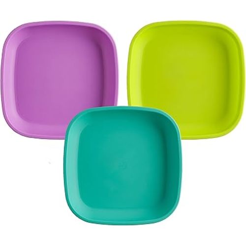 Re-Play Toddler Plates - 22 Oz. Deep-Walled Flat Kids Plates - Dishwasher & Microwave Safe - Made in USA - Set of 3-7.37" x 7.37" x 1.25" - Mermaid