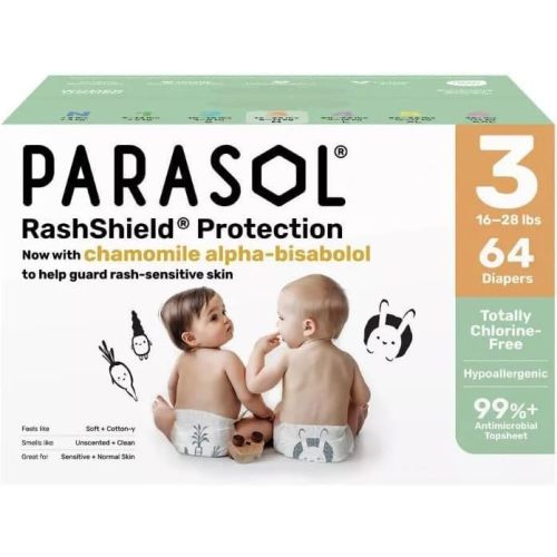 Parasol Chlorine-Free Premium Diapers with RashShield Protection (Size 3)