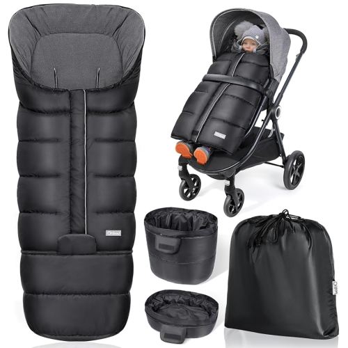 Orzbow Universal Stroller Bunting Bag with Extra Footmuff for Toddler, Kids, Warm Waterproof Winter Stroller Blanket Cover, Baby Bunting Bag - Protect Babies from Cold Winds, Black