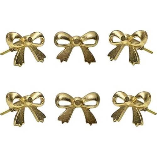 Perilla Home Set of 6 Metal Door Knobs - Decorative Door Knobs Ribbon Tie Handle with Screw | Cupboard Drawer Dresser Bedroom Kitchen Cabinet Wardrobe Pulls (2.25" x 1.5" x 1.1") Gold