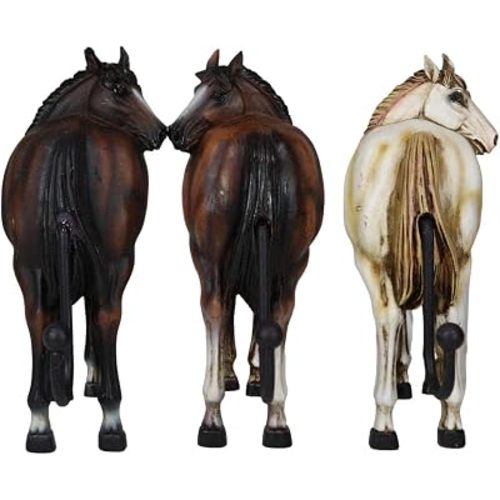 Ebros Gift Set of 3 Rustic Western Country Farm Black Brown Chestnut Horses Hind Butt Hindquarter Coat Key Hat Leash Backpack Wall Hanging Hooks Decor Hangers Cowboy Horse Hook Organizers