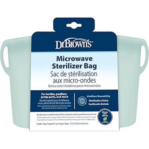 Dr. Brown's Microwave Steam Sterilizer Bag for Baby Bottles, Breast Pump Parts & Other Toddler Accessories, 100% Silicone, Reusable Sterilizing Bag