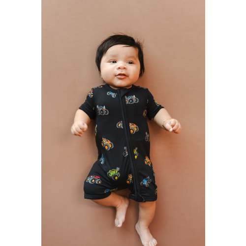 Zipper Shortall Romper in Monster Truck