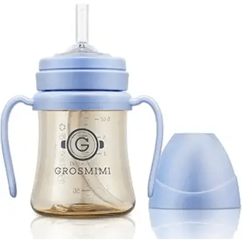 GROSMIMI Spill Proof no Spill Magic Sippy Cup with Straw with Handle for Baby and Toddlers, Customizable, PPSU, BPA Free 6 oz (Sky blue)