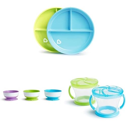 Munchkin® Stay PutTM Suction Plates, Bowls and Snack Cups for Toddlers (Blue/Green/Purple)