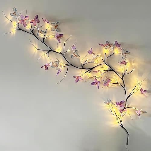 Willow Vine Light with Butterfly 48LED 6FT Enchanted Wall Decoration Vine Lights 8 Light Modes for Indoor Home Wall Decoration(Warm White)