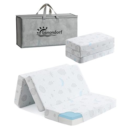Trifold Pack and Play Mattress 38x26'' Breathable Soft Plush Memory Foam for Baby Toddler Travel Includes Carry Bag Removable Washable Cover Fits Play Pen Playard Pack n Play Mattress Pad