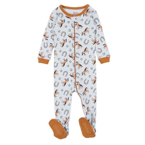 Leveret Kids Footed Cotton Pajama Blue Horse