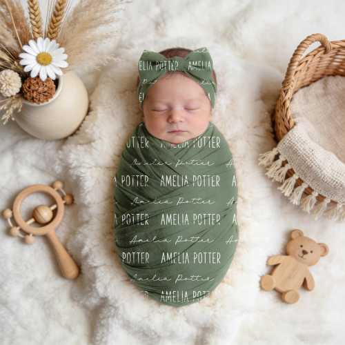 Newborn Name Swaddle Blanket,Custom Baby Swaddle With Name,First and Middle Name Blanket,Hospital Coming Home Outfit,Signature Font Duo