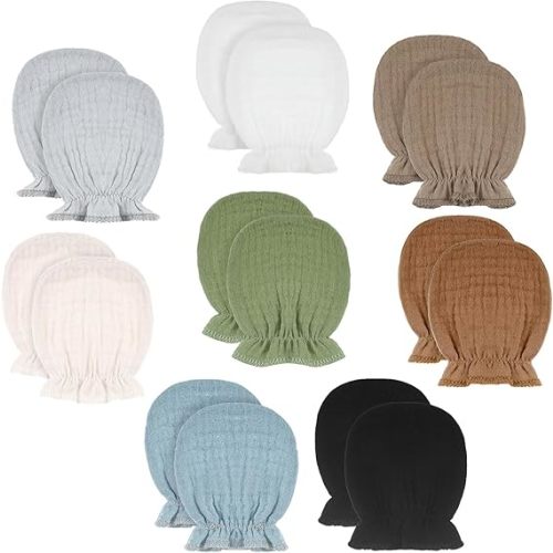 Newborn Baby Muslin Mittens 0-6 Months No Scratch Elastic Wrist Soft Breathable Gloves Bulk Cotton for Infant
