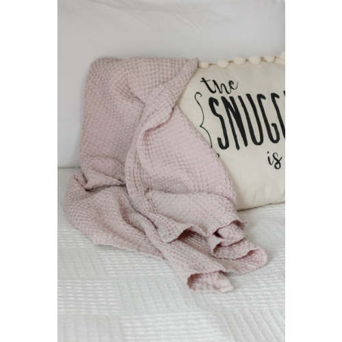 Baby Pink Waffle Weave Linen Blanket