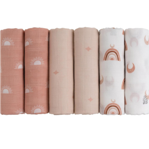 GLLQUEN BABY Receiving Blanket Boy Cotton Muslin Swaddle Blankets Girl Newborn Squares Breathable & Soft Thin Baby Blankets Cloths Double Absorbent Infant Swaddling Wrap - 6 Pack (Sun)