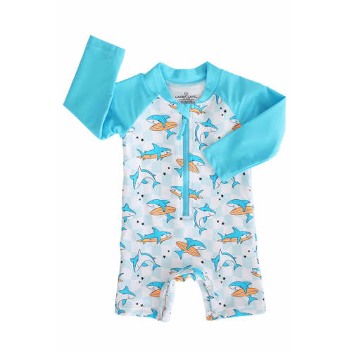 Long Sleeve Rash Guard Swim Romper Shortie | Totally Jawsome – Caden Lane