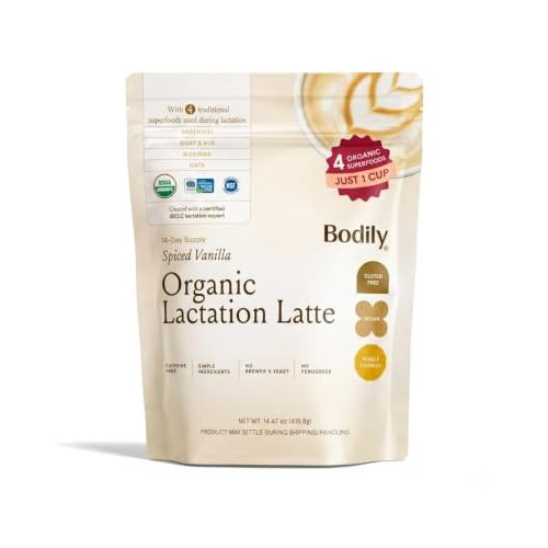Bodily Organic Lactation Latte Powder Drinks for Breastfeeding & Pumping | Spiced Vanilla Flavor, Daily Lactation Drinks, for Breastfeeding Moms, Supports Milk Supply, 14.67 oz (14 Servings)