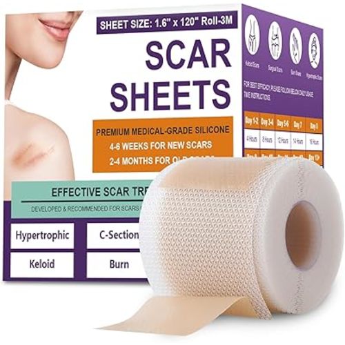 Silicone Scar Sheets,Silicone Scar Tape,Silicone Scar Removal Strips for Surgical,C-Section,Tummy Tuck,Keloid Scars (1.6"X 120" Roll-3M) Keloid Bump Removal
