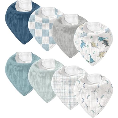 Muslin Baby Bibs 8 Pack, Baby Bandana Drool Bib for Drooling and Teething, Cotton Soft Absorbent for Girls Boys BC