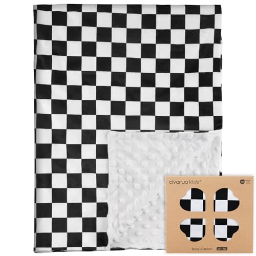 CIVARUA KIDS Checkered Baby Blankets for Boys, Comfy Durable Blanket with Double Layer Dotted Backing Checkerboard Grid Chessboard Gingham Bed Blankets for Newborn Infants Black, 30x40 Inches