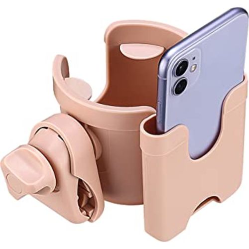 Suranew Adjustable Stroller Cup Holder with Phone Holder for Baby Stroller for Family Members,Pink