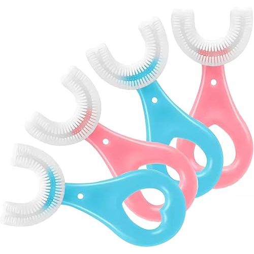 ANOOVV 4 Pack U Shaped Toothbrush Kids, Soft Silicone Brush Head Whole Mouth with Handle 360 ° Oral Teeth Cleaning Design for Toddler Toothbrushes Age 2-6