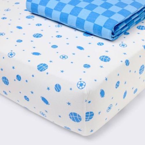 2pk Fitted Jersey Crib Sheets - Sports - Cloud Island™: Standard Crib/Toddler, 6" Depth, 95% Cotton, 5% Spandex