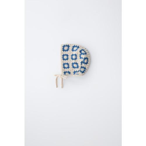 CROCHET KNIT BONNET - Ecru / Blue | ZARA United States