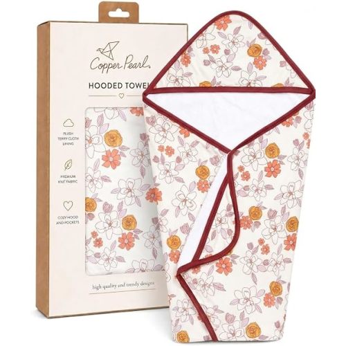 Copper Pearl Hooded Bath Towels Premium Knit/Terry Cloth Baby Towels with Hood, Pockets, and Cool Designs - Great to Gift and Make Bath Time Fun - Baby Bath Towel, Ferra