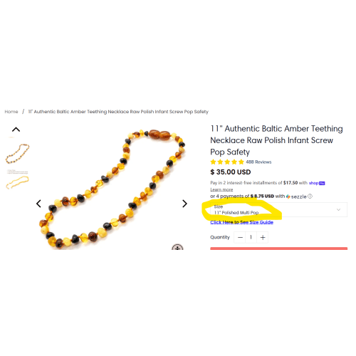 11 Inch Baltic Amber Teething Necklace Baby Authentic