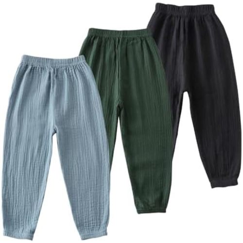 3 Pack Boys Girls Cotton Linen Long Pants Toddler Baby Summer Basic Harem Trousers Casual Elastic Waist Bloomers