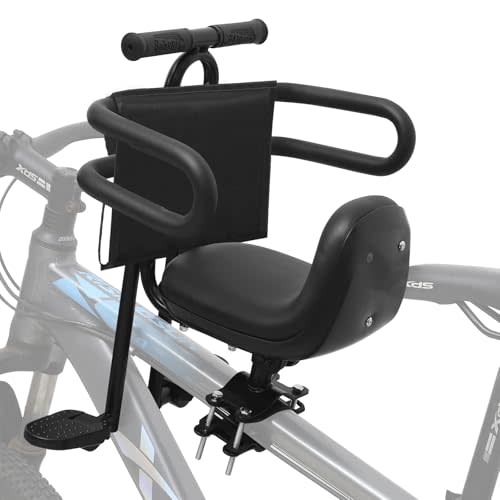 Kids Bike Seat with Guardrail Child Bike Seat Detachable Front Mounted Toddler Bicycle Seats Bicycle Seats with Foot Pedals for Children 1~4 Years Compatible with All Adult MTB